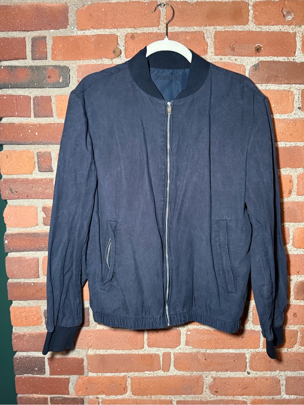 H&M Navy Blue Bomber Jacket with Ribbed Trim